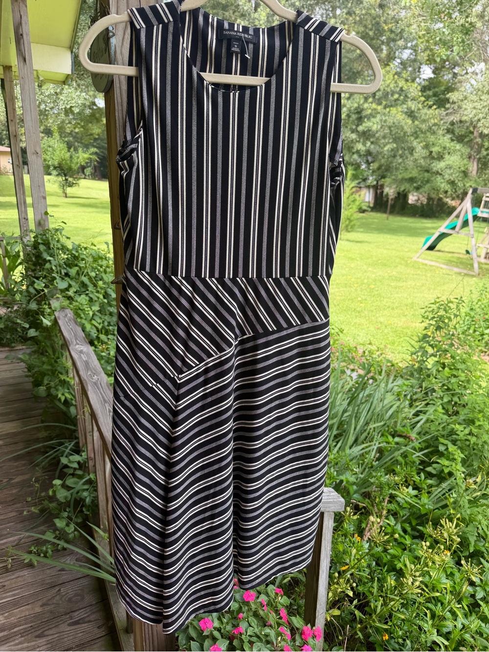 Banana Republic Black and White Striped Midi Dress